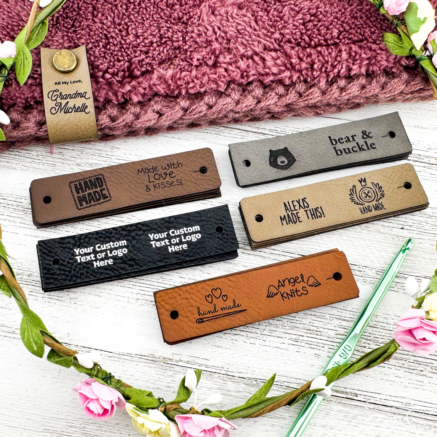 Custom Faux Leather Labels - 3" x 0.75" Half-Fold - No Sew Tags for Handmade Projects