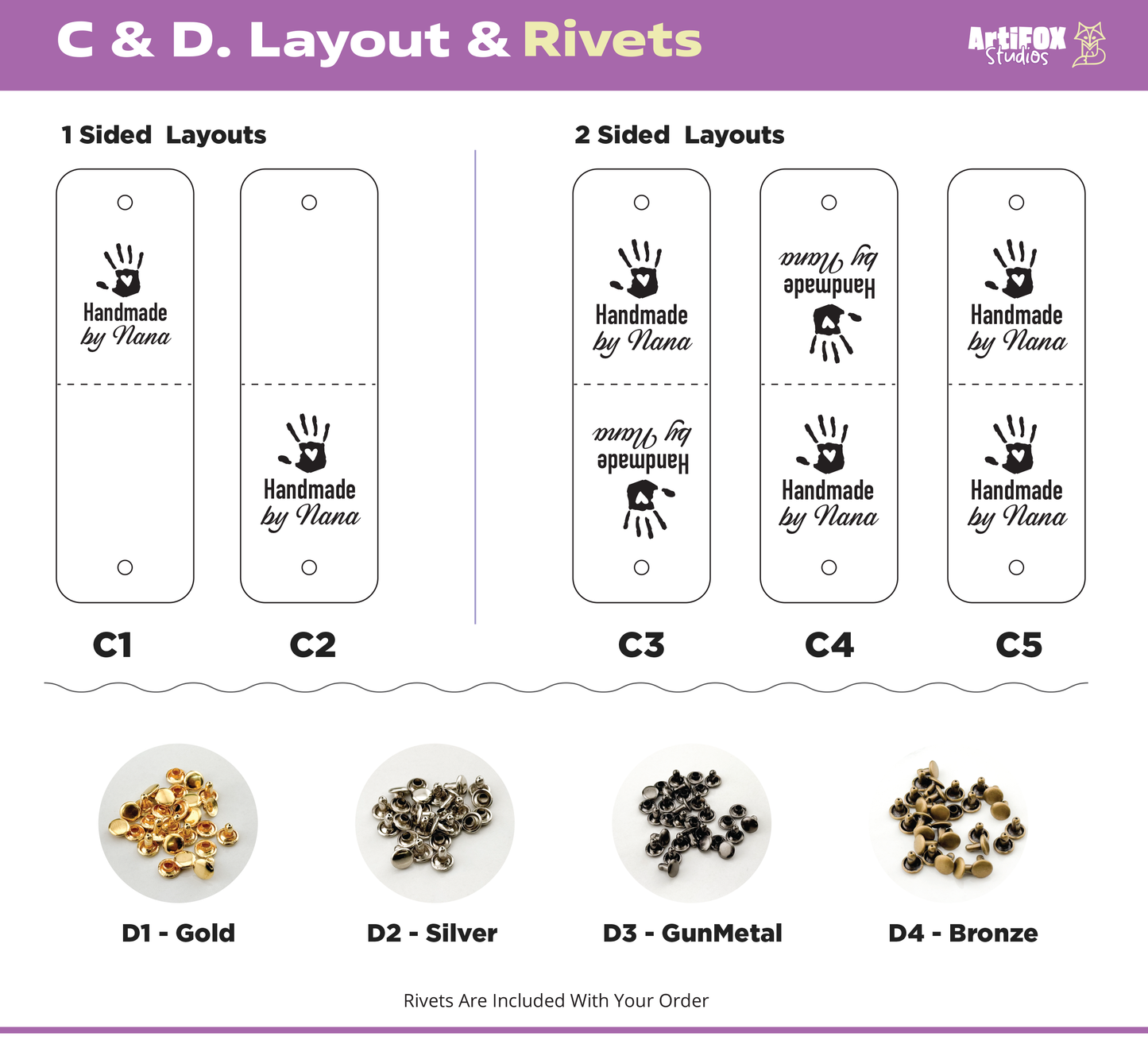 Custom Faux Leather Crochet Tags – 3x 0.95" Personalized Labels with Rivets