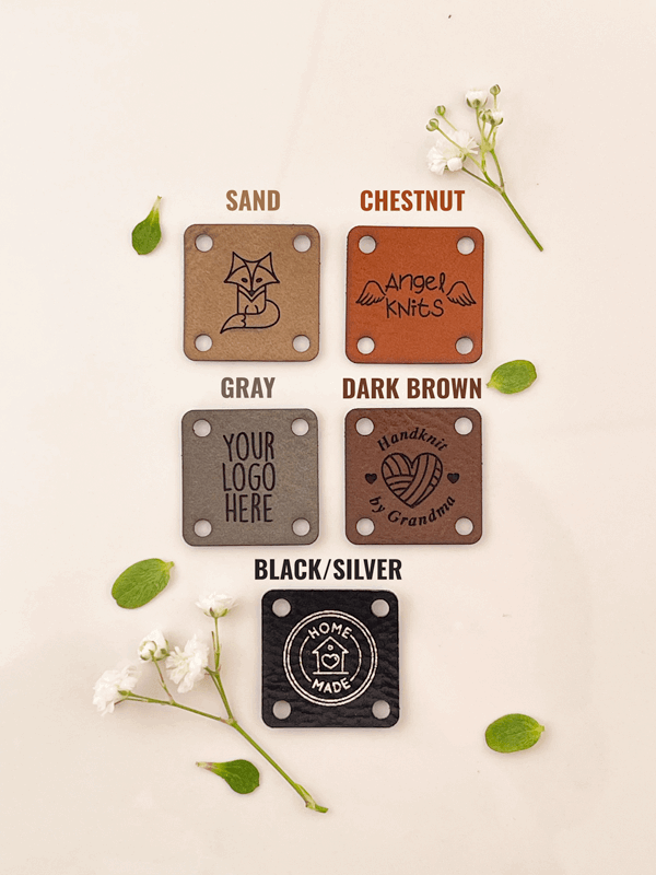Custom Faux Leather Tags - Square - Sew-On - 1 x 1 in. - Artifox Studios