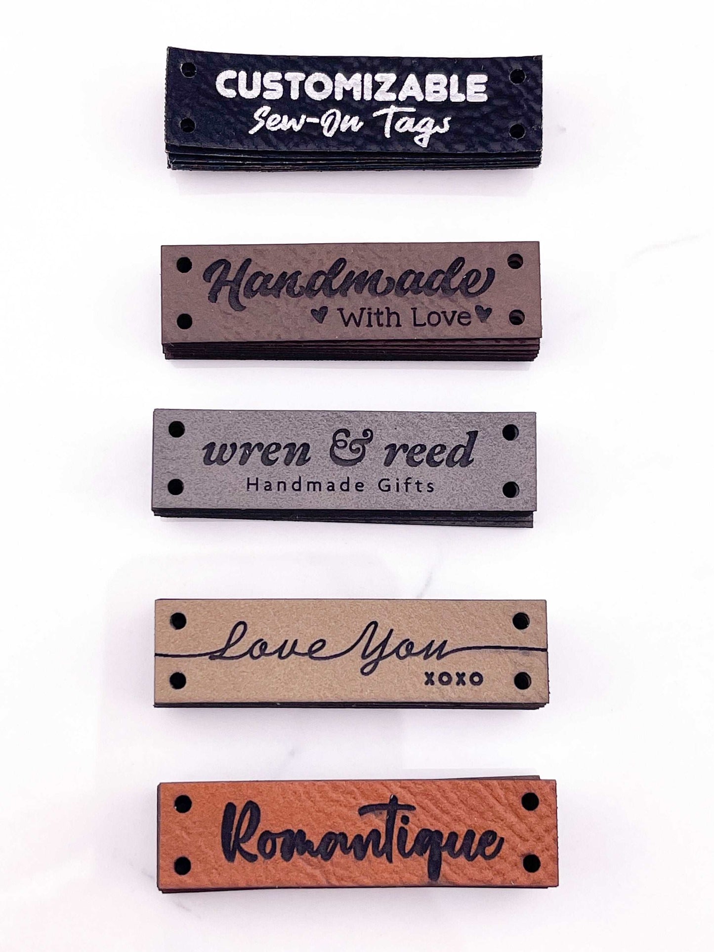 Custom Faux Leather Tags- Rectangle -Sew On - 2 x 0.5 in.