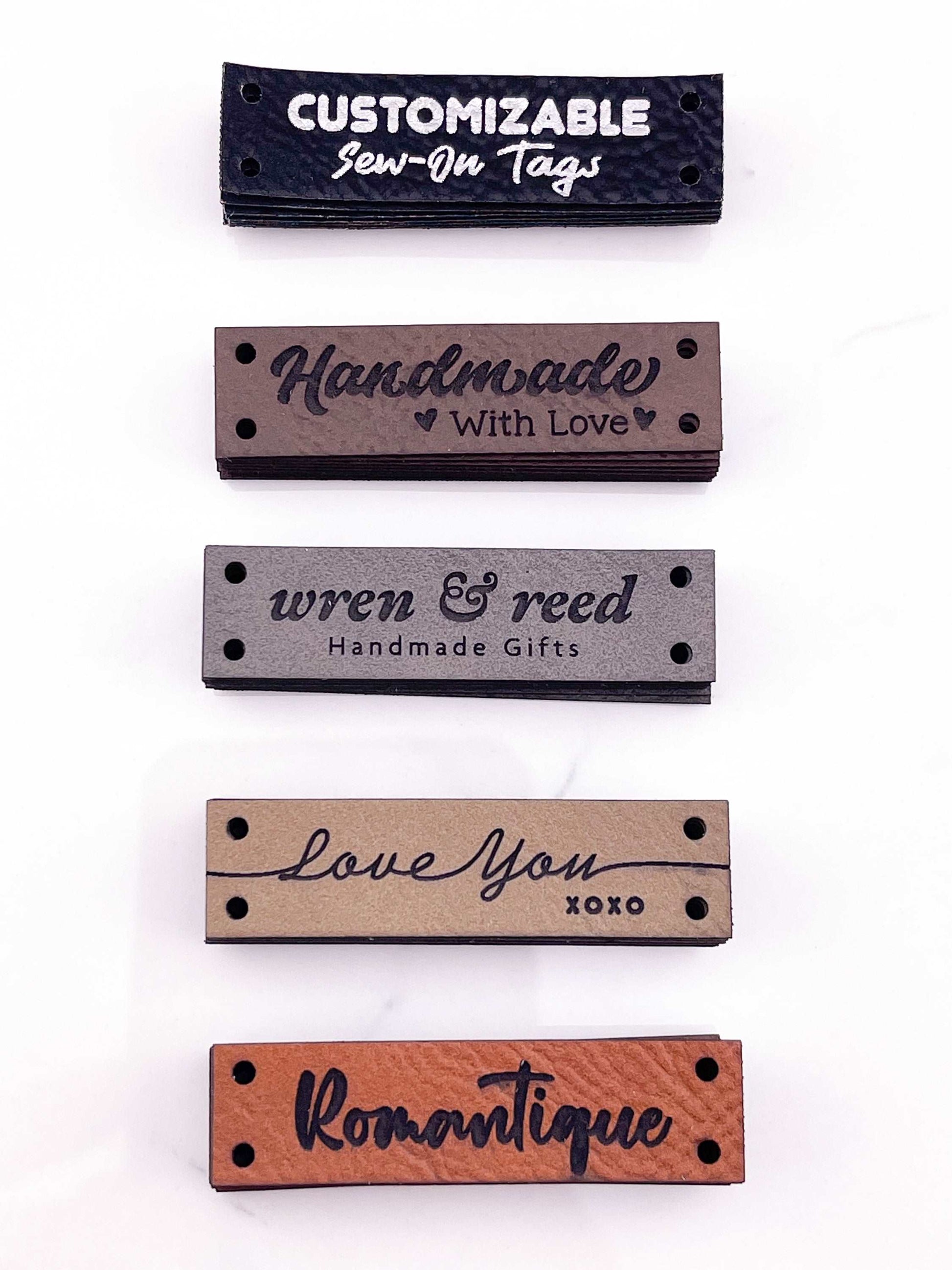 Custom Faux Leather Tags- Rectangle -Sew On - 2 x 0.5 in.