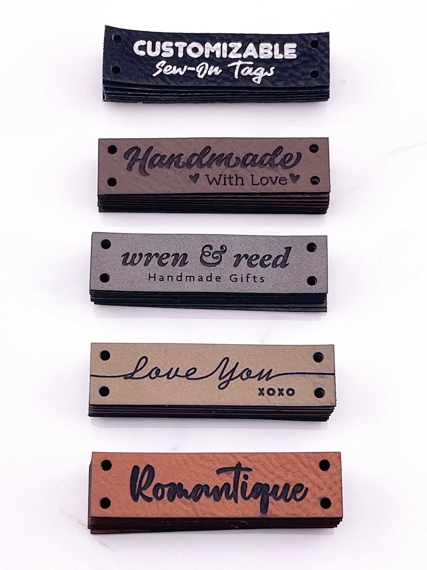 Custom Faux Leather Tags- Rectangle -Sew On - 2 x 0.5 in.
