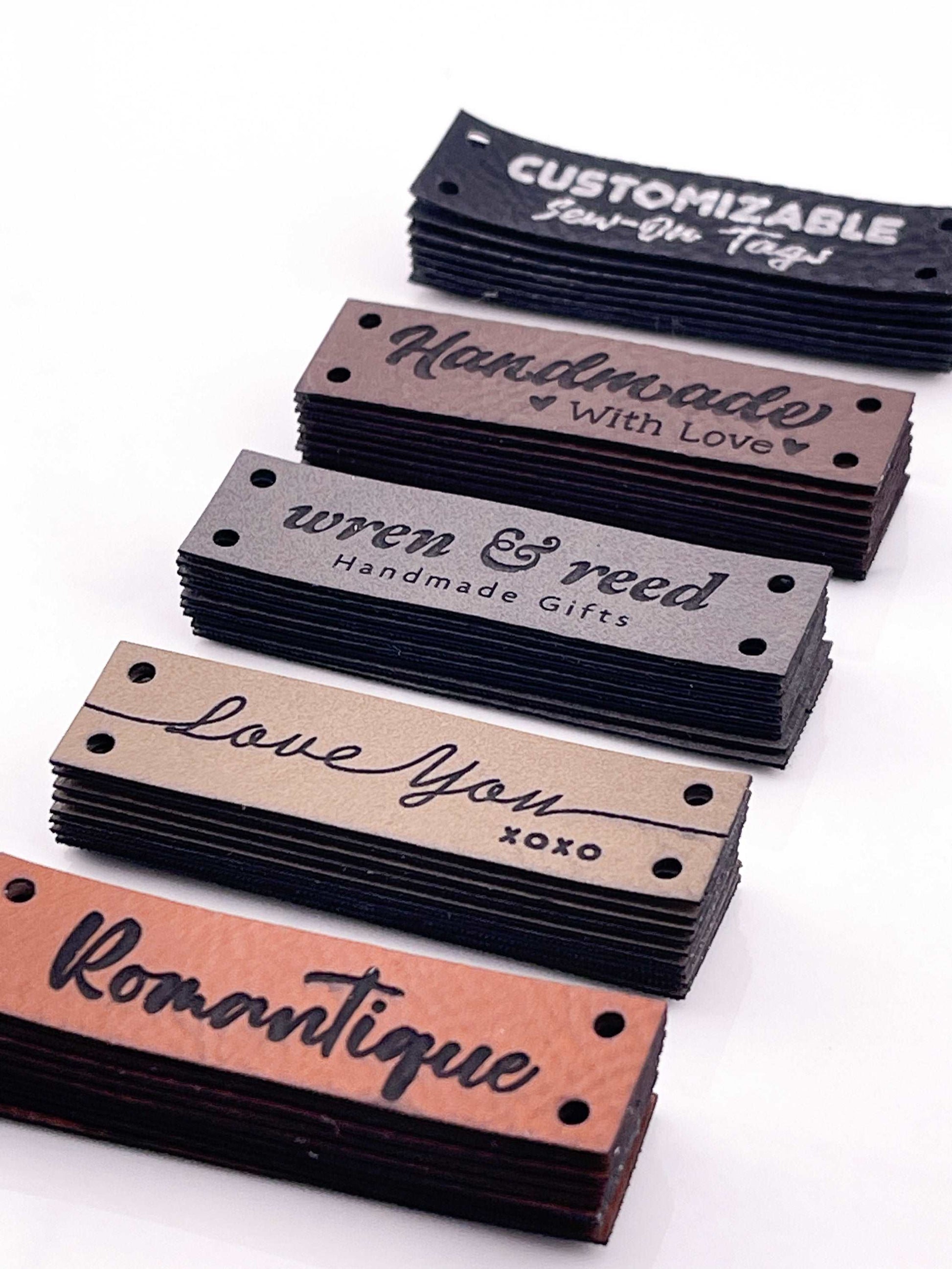 Custom Faux Leather Tags- Rectangle -Sew On - 2 x 0.5 in.