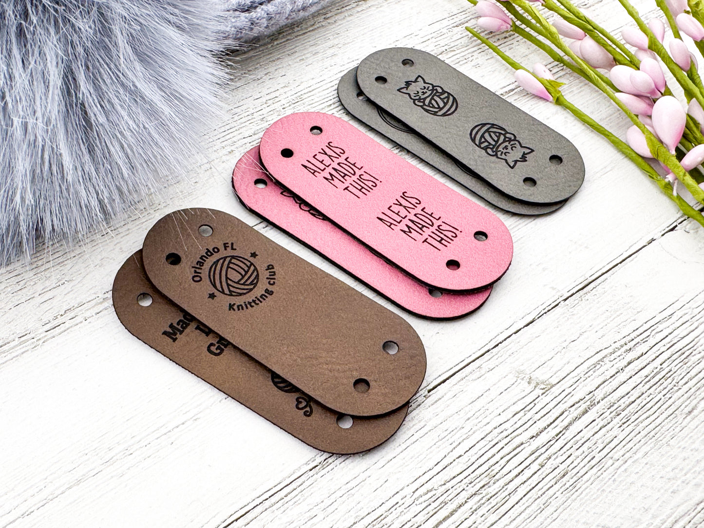 Faux Leather Custom Tags for Crochet, Knitting, and Handmade Gifts 2.5" x 1"