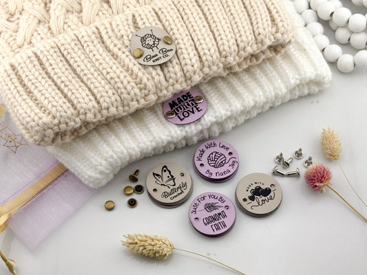 Custom Faux Leather Tags – Round 1.25" Labels for Knits & Crochet
