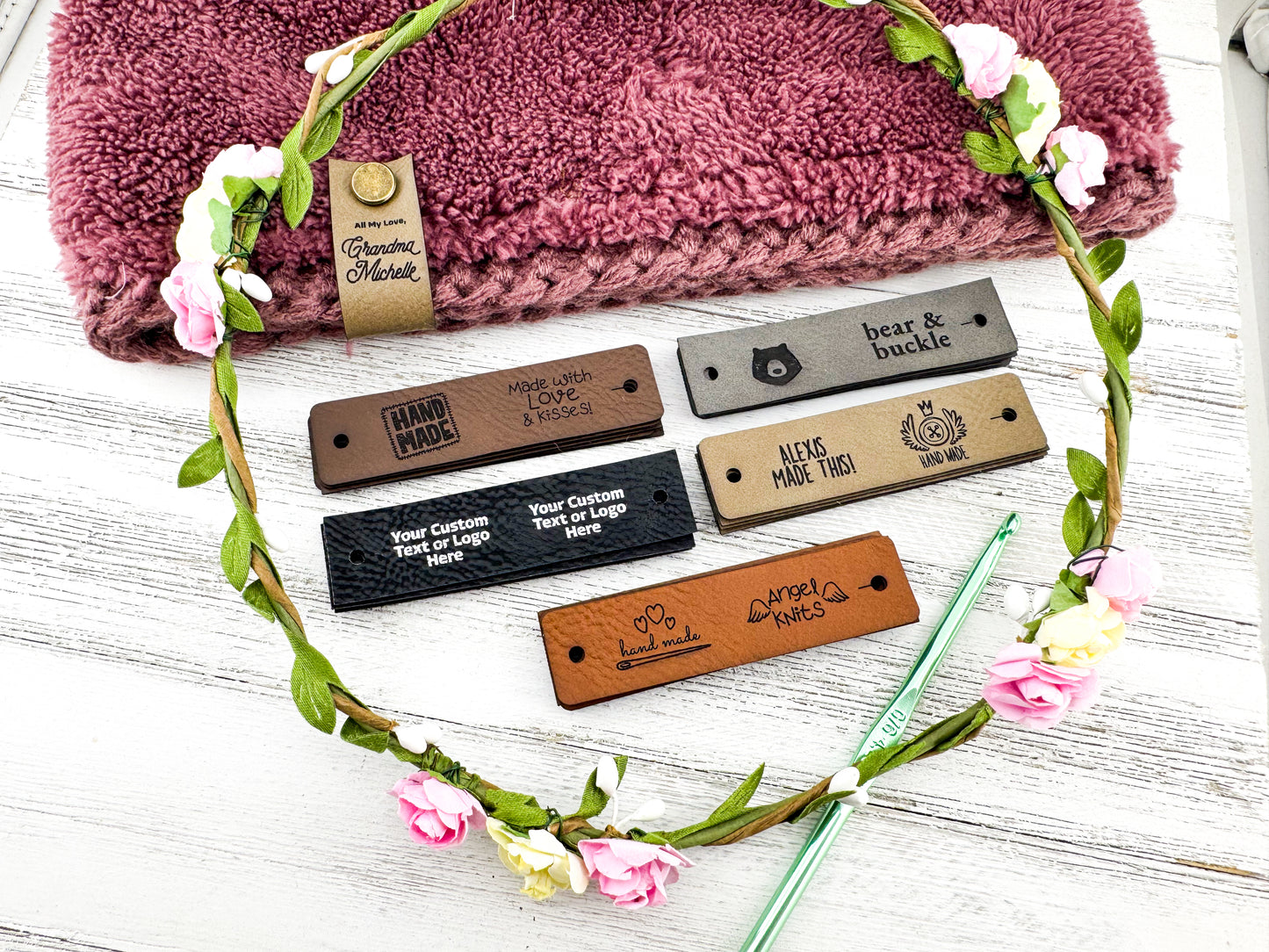 Custom Faux Leather Labels - 3" x 0.75" Half-Fold - No Sew Tags for Handmade Projects