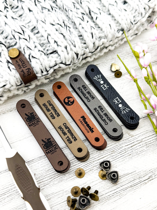 Personalized Faux Leather Labels for Knitting, Crochet, and Handmade Gifts 3" x 0.5"