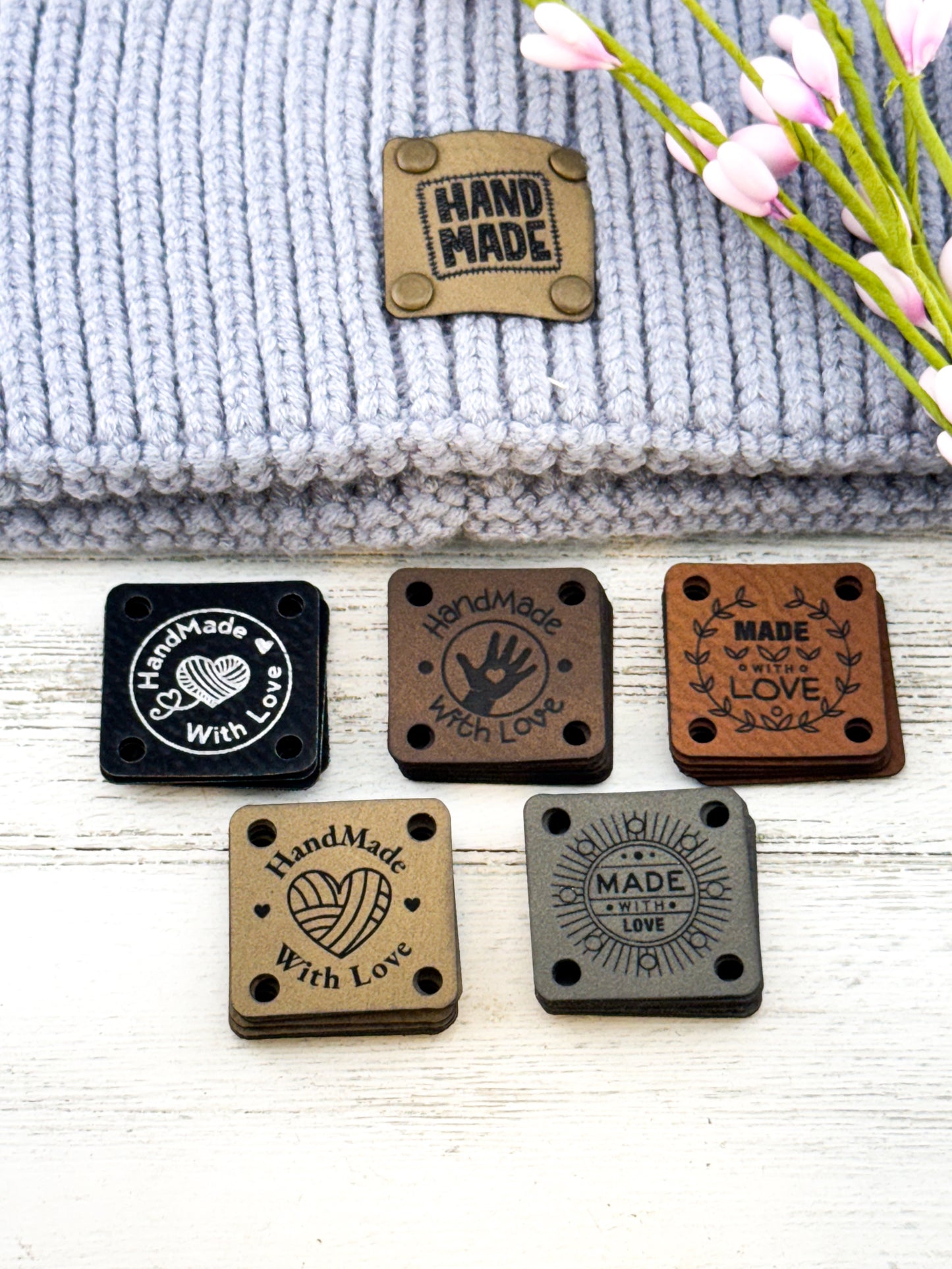 Pre-Designed 1x1" Square Handmade Tags | Custom Faux Leather Tags for Crafting