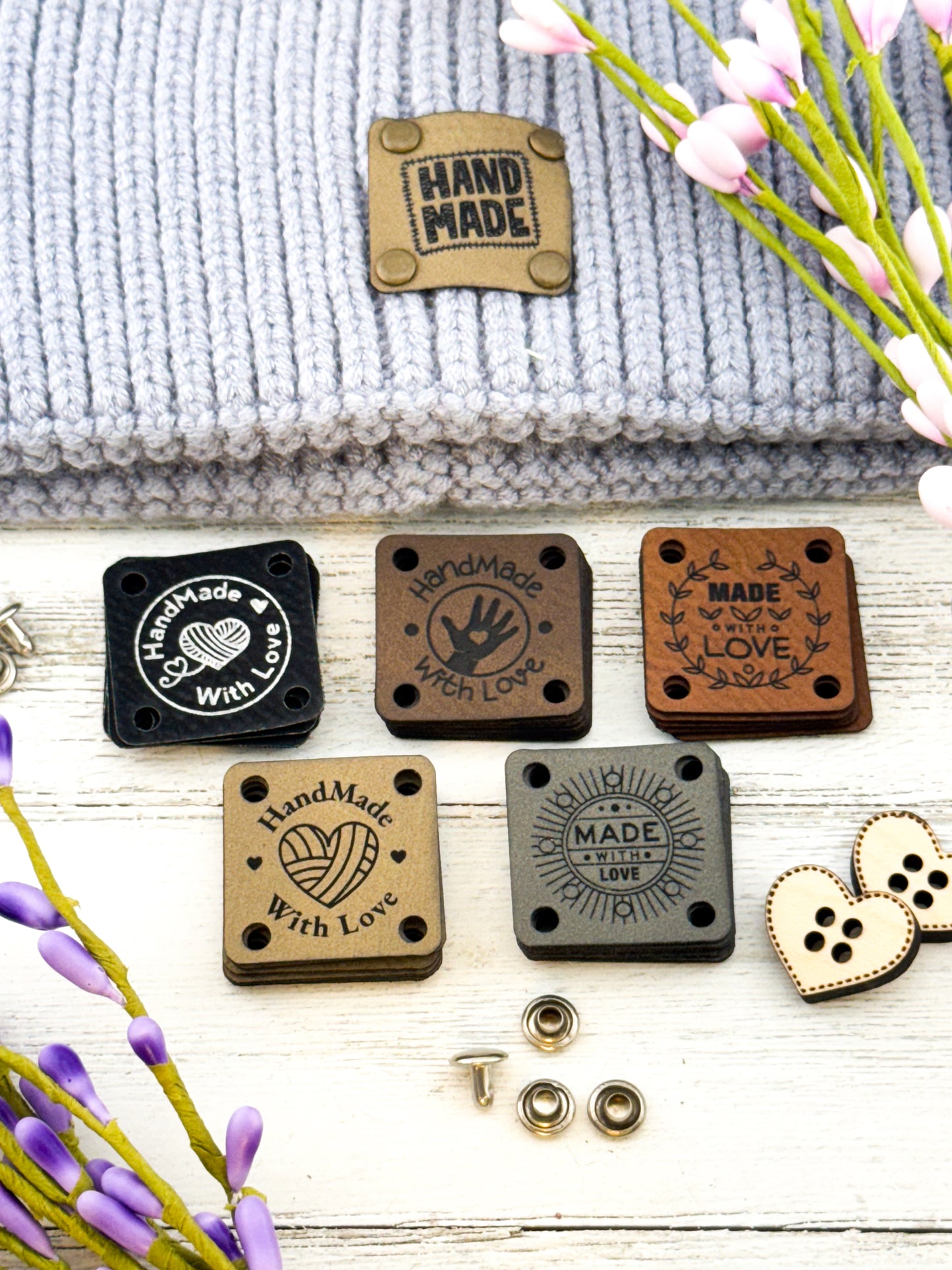 Pre-Designed 1x1" Square Handmade Tags | Custom Faux Leather Tags for Crafting