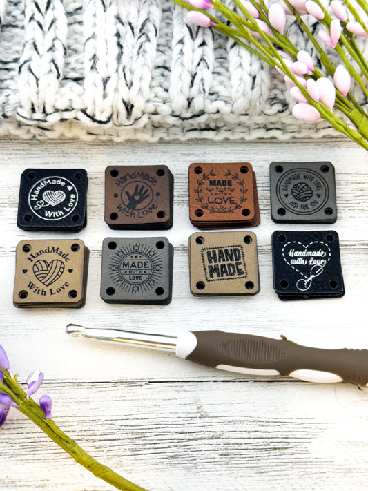 Pre-Designed 1x1" Square Handmade Tags | Custom Faux Leather Tags for Crafting