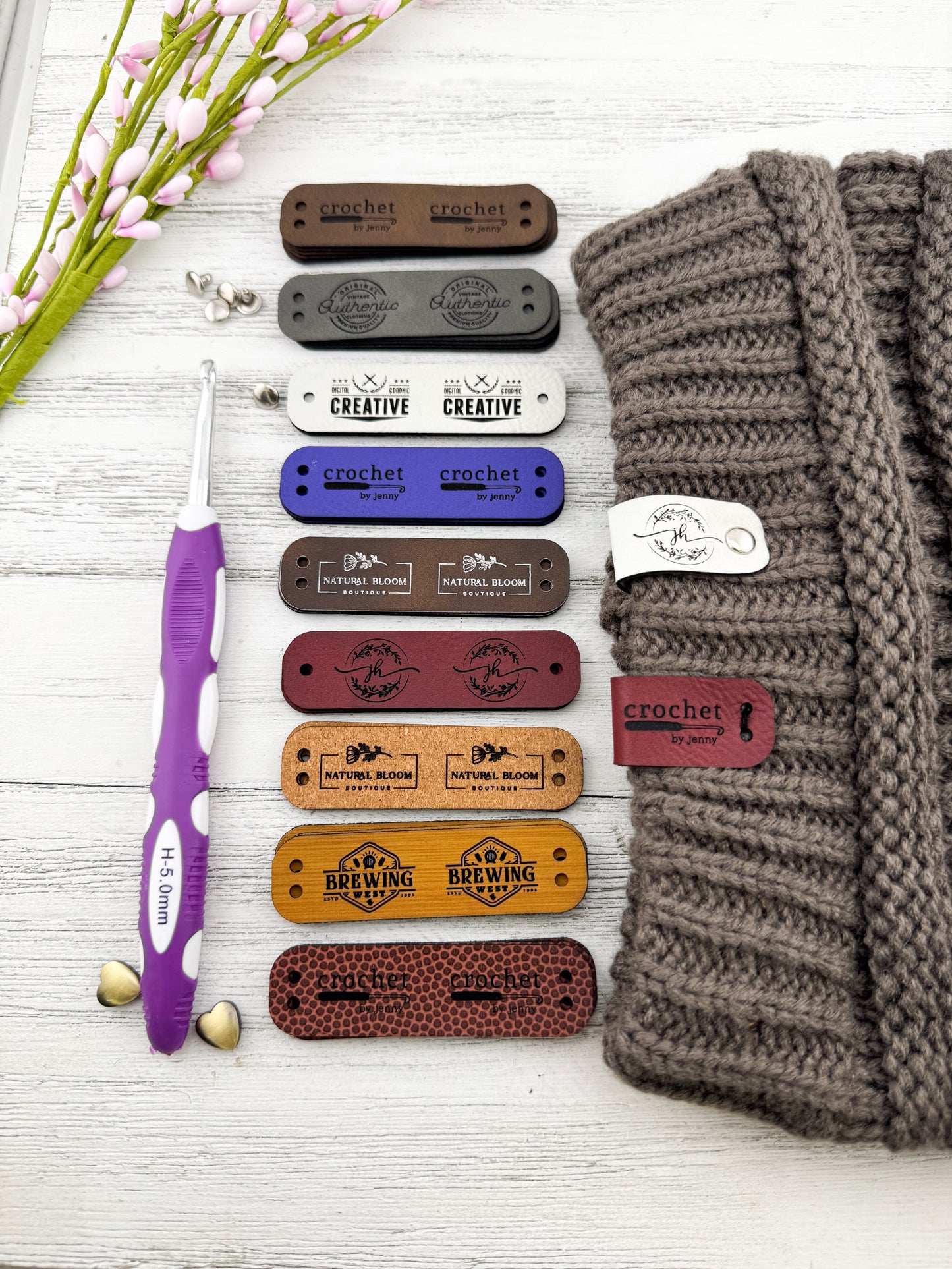 Custom Faux Leather Tags for Knitting, Crochet, and Handmade Gifts 2.75" x 0.75"