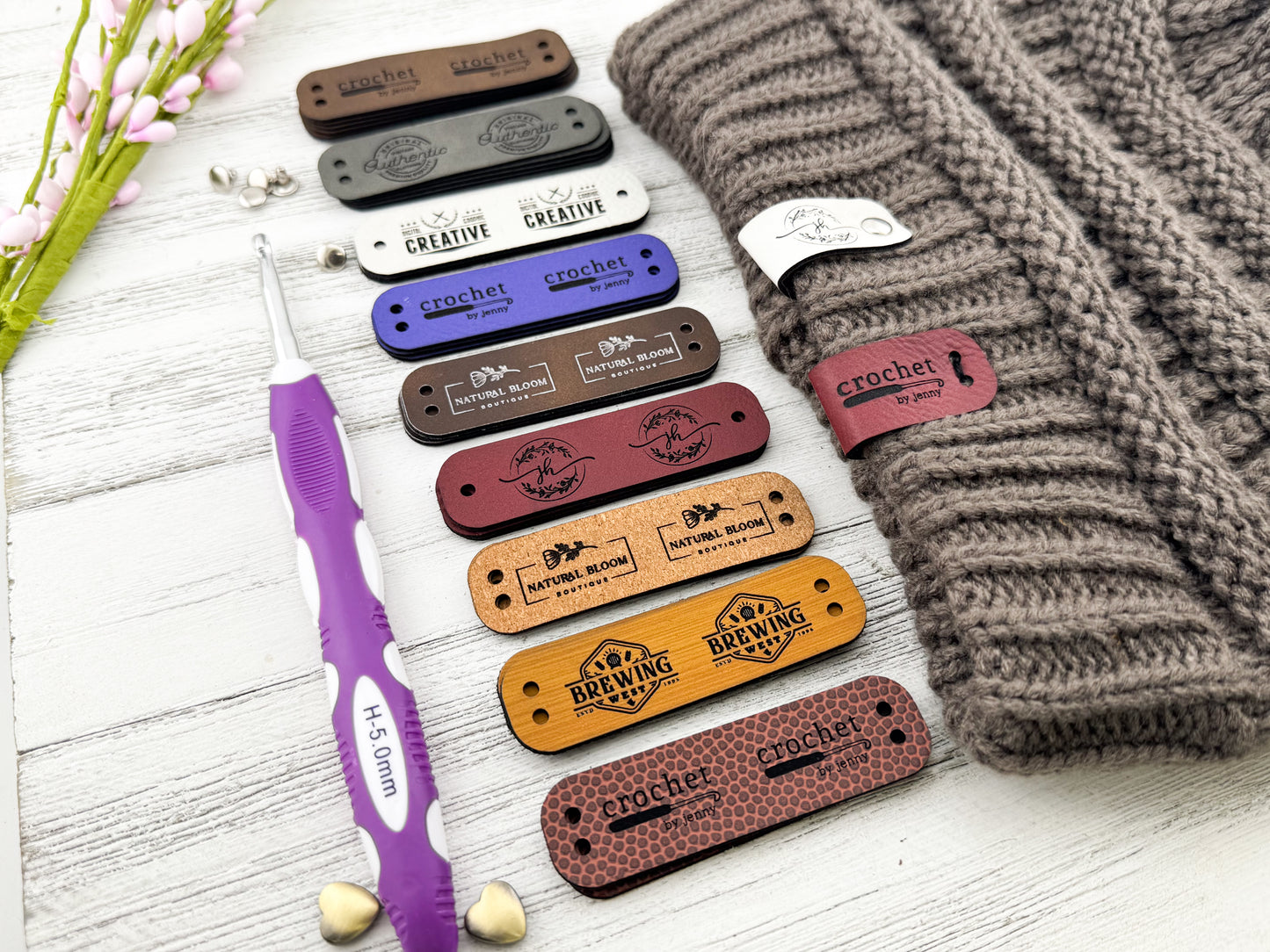 Custom Faux Leather Tags for Knitting, Crochet, and Handmade Gifts 2.75" x 0.75"