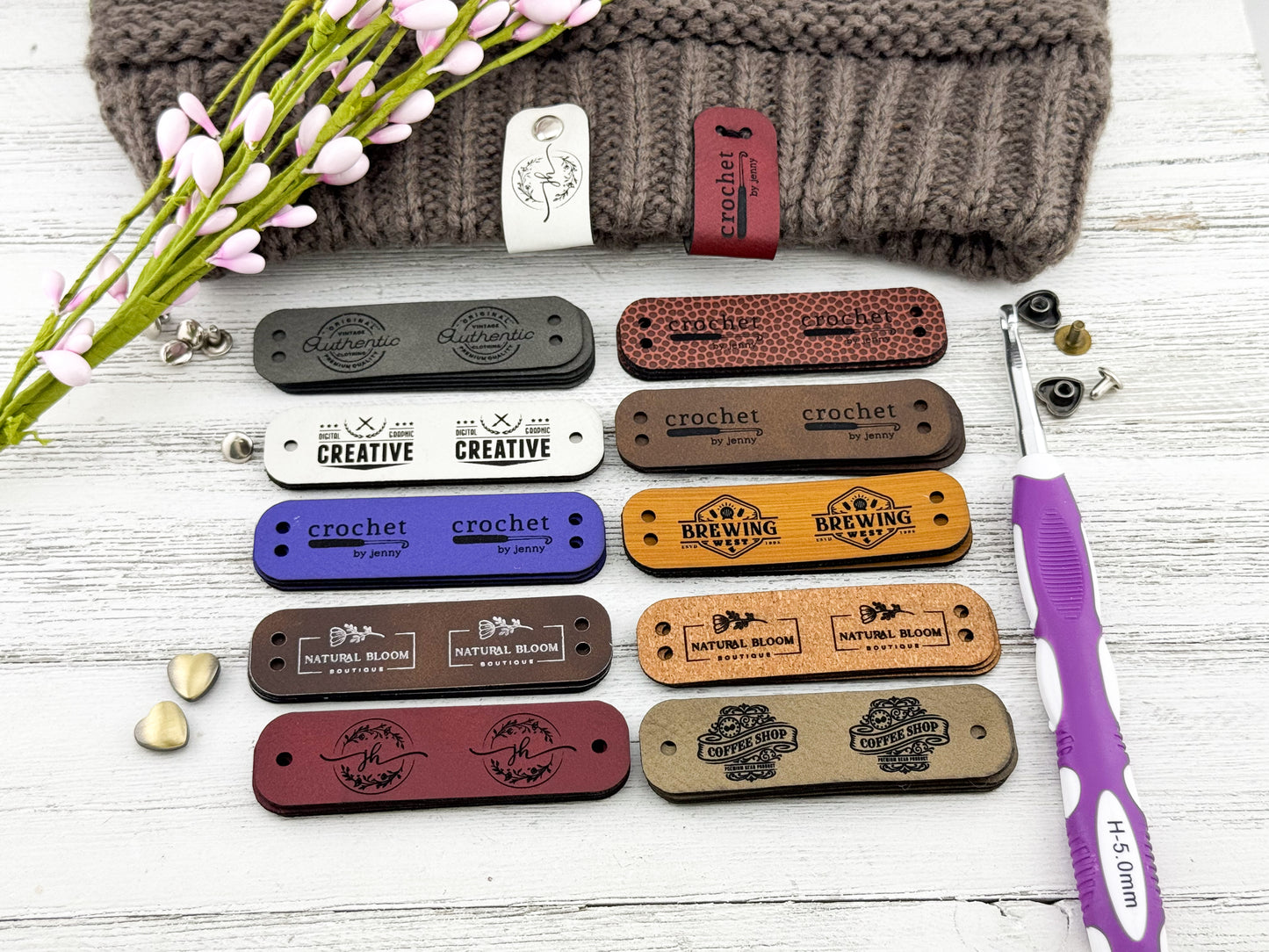 Custom Faux Leather Tags for Knitting, Crochet, and Handmade Gifts 2.75" x 0.75"