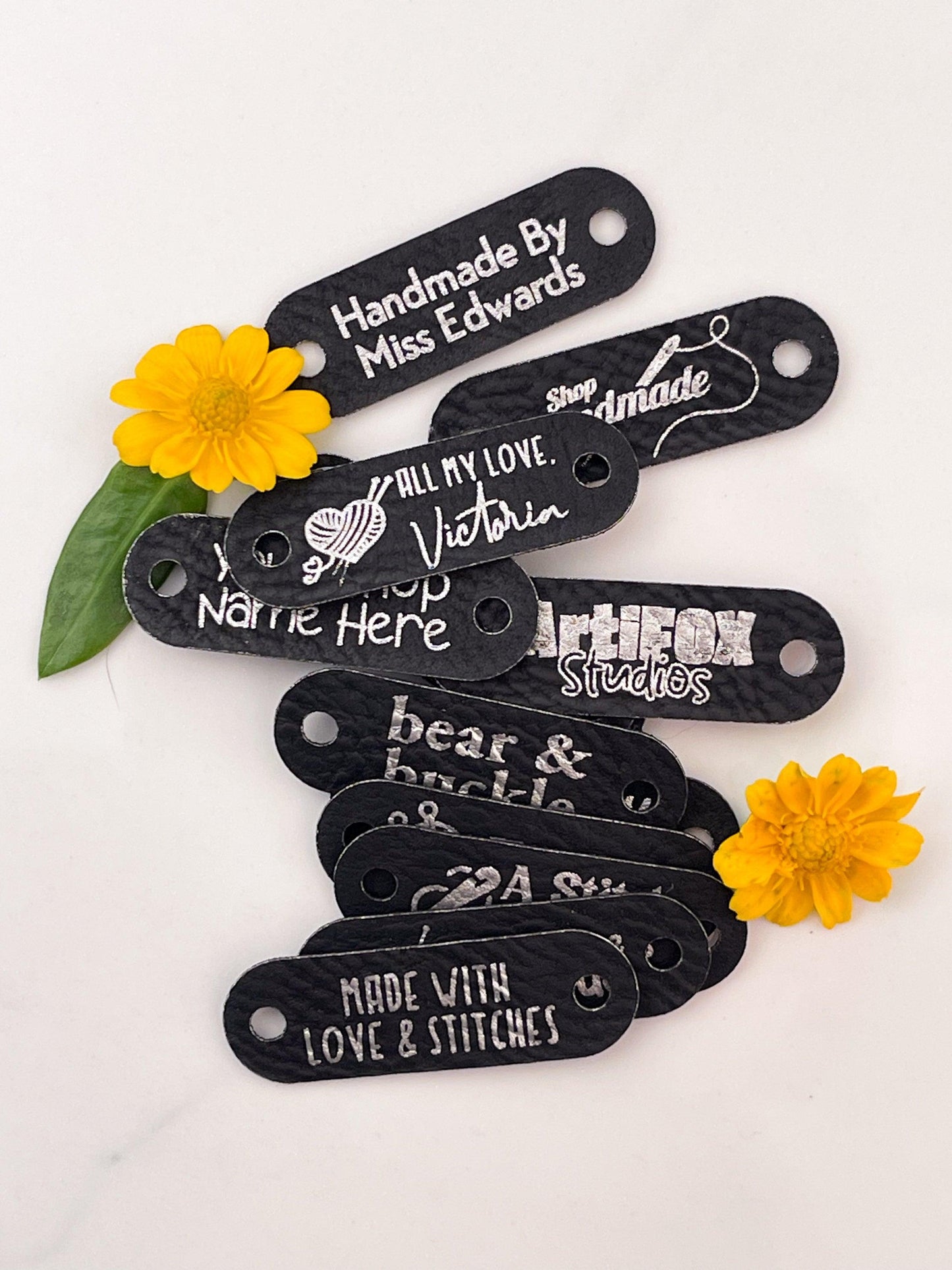 Custom Faux Leather Tags - Rounded Rectangular - Sew On - 1.5 x 0.5 - Artifox Studios