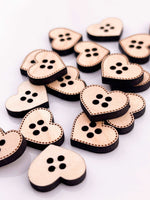 Maple Wood Buttons - Pack of 25 - Heart Shape - Maple - Ready to Ship! - .8 x .8in. - Artifox Studios