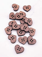 Walnut Wood Buttons - Pack of 25 - Heart-Shaped - Ready to Ship! - .8 x .8 in.