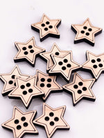 Maple Wood Buttons -Pack of 25 - Star-Shaped - Ready to Ship! - .7 x .7 in.