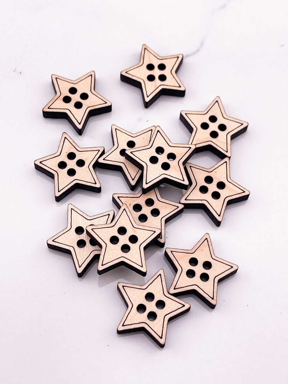 Maple Wood Buttons -Pack of 25 - Star-Shaped - Ready to Ship! - .7 x .7 in.