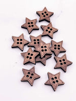 Walnut Wood Buttons - Pack of 25 - Star-Shaped - Ready to Ship! .7 x .7 in.