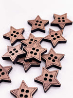 Walnut Wood Buttons - Pack of 25 - Star-Shaped - Ready to Ship! .7 x .7 in.