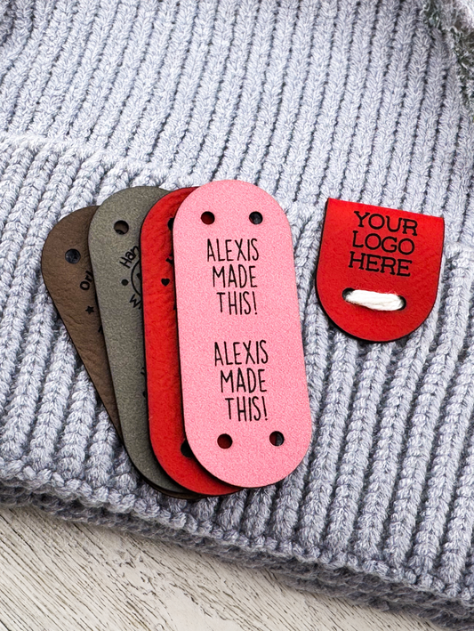 Faux Leather Custom Tags for Crochet, Knitting, and Handmade Gifts 2.5" x 1"