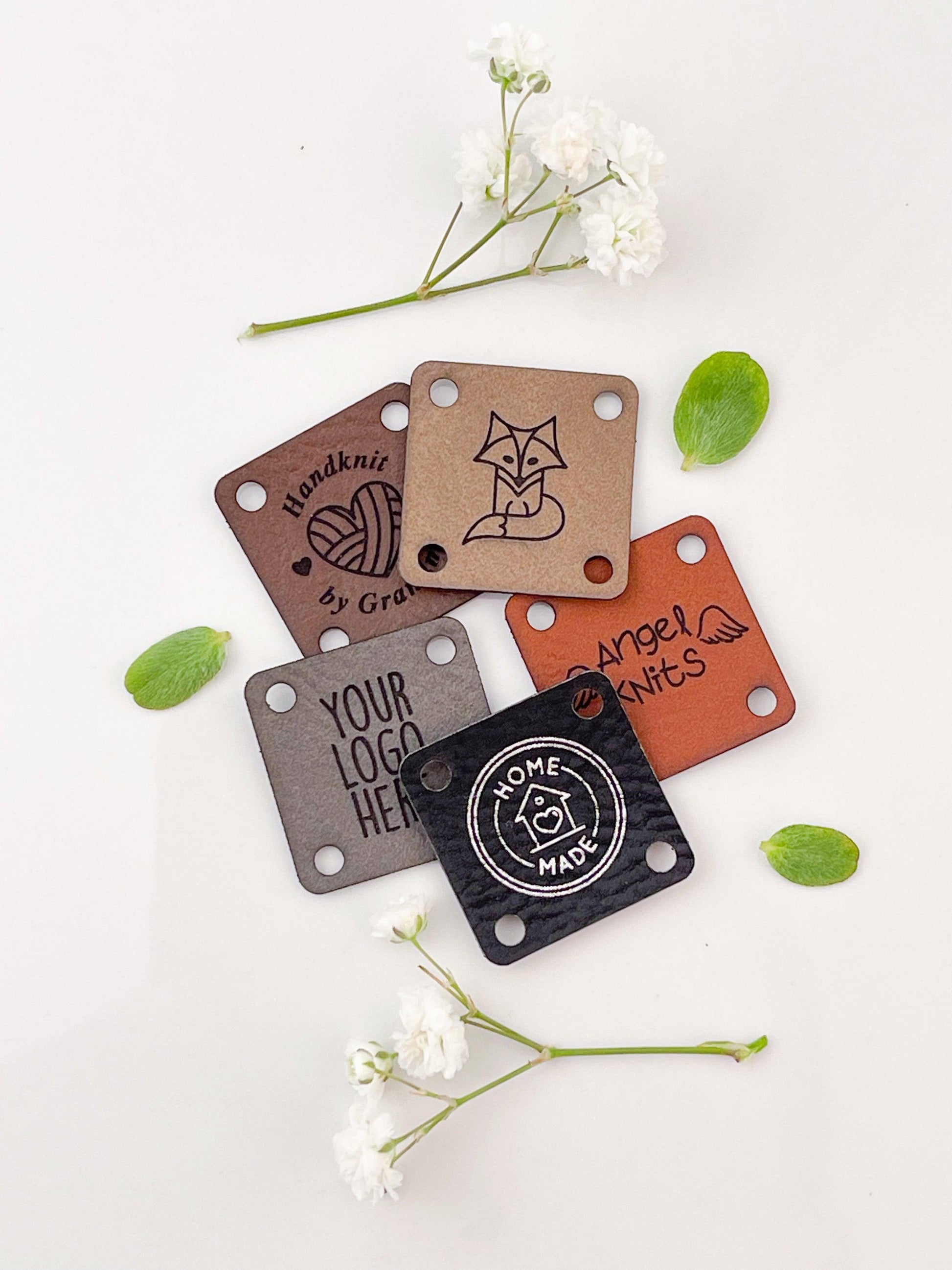 Custom Faux Leather Tags - Square - Sew-On - 1 x 1 in. - Artifox Studios