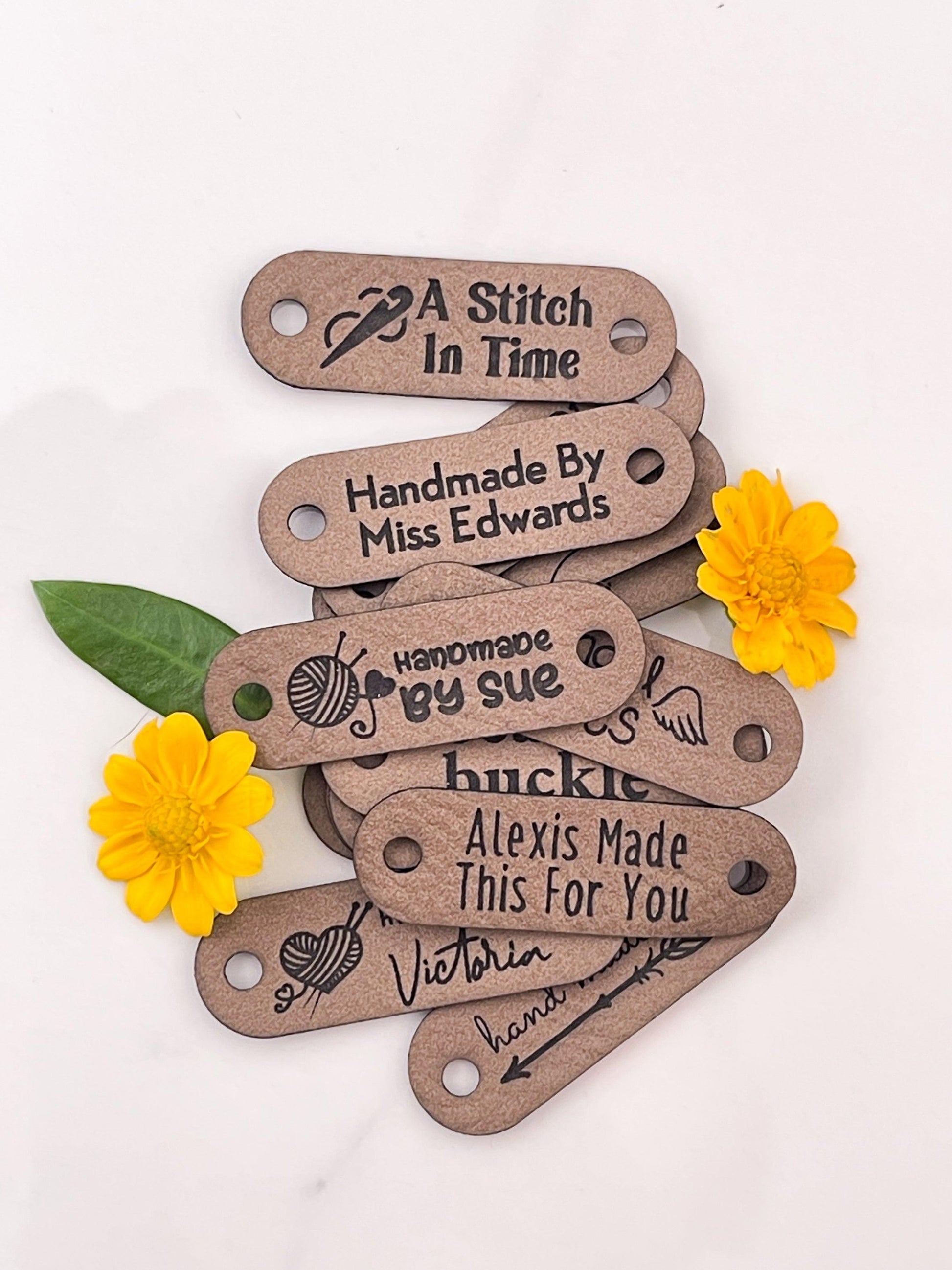 Custom Faux Leather Tags - Rounded Rectangular - Sew On - 1.5 x 0.5 - Artifox Studios
