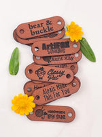 Custom Faux Leather Tags - Rounded Rectangular - Sew On - 1.5 x 0.5 - Artifox Studios