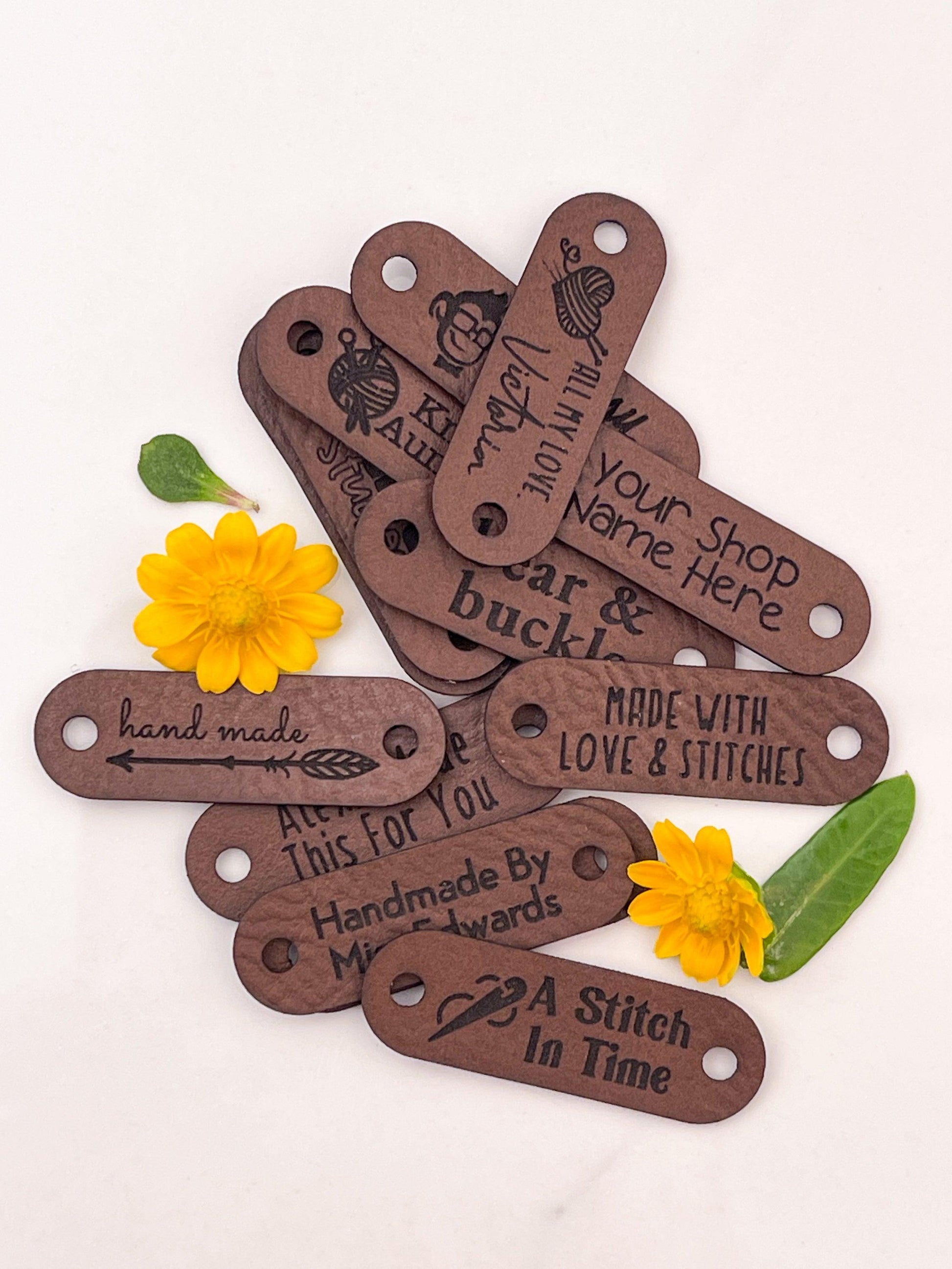 Custom Faux Leather Tags - Rounded Rectangular - Sew On - 1.5 x 0.5 - Artifox Studios