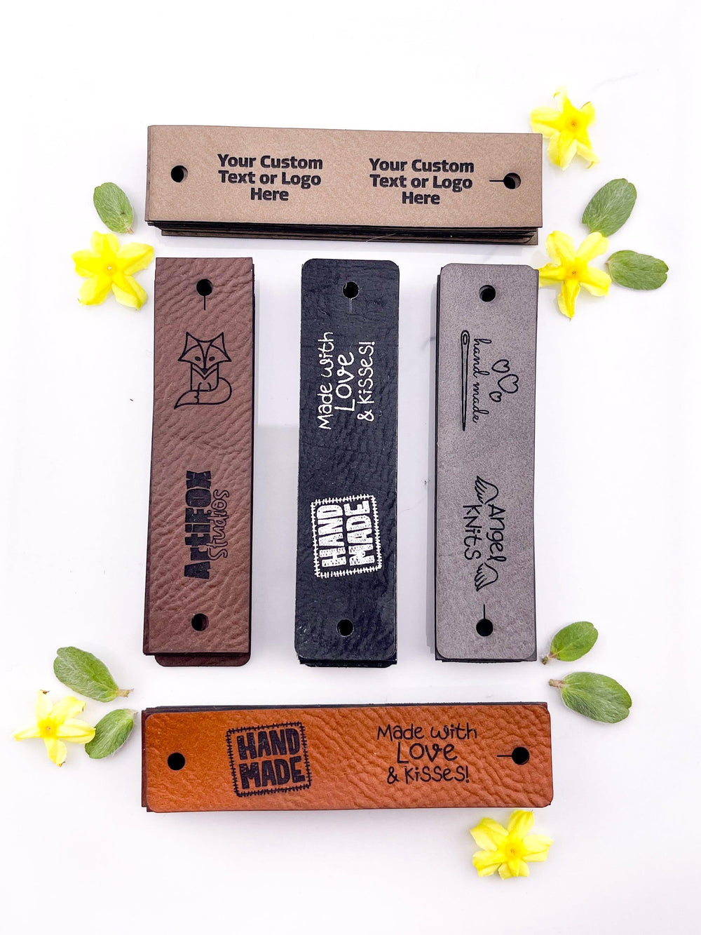 Custom Faux Leather Labels - Half-Fold - No Sew - 3 x 0.75 in. - Artifox Studios