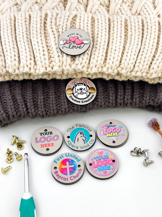 Custom Logo Labels 1.25" Round | Full Color UV Faux Leather Tags | Personalized Logo Labels for Handmade Items, Clothing & Small Business Branding