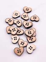 Maple Wood Buttons - Pack of 25 - Heart Shape - Maple - Ready to Ship! - .8 x .8in. - Artifox Studios