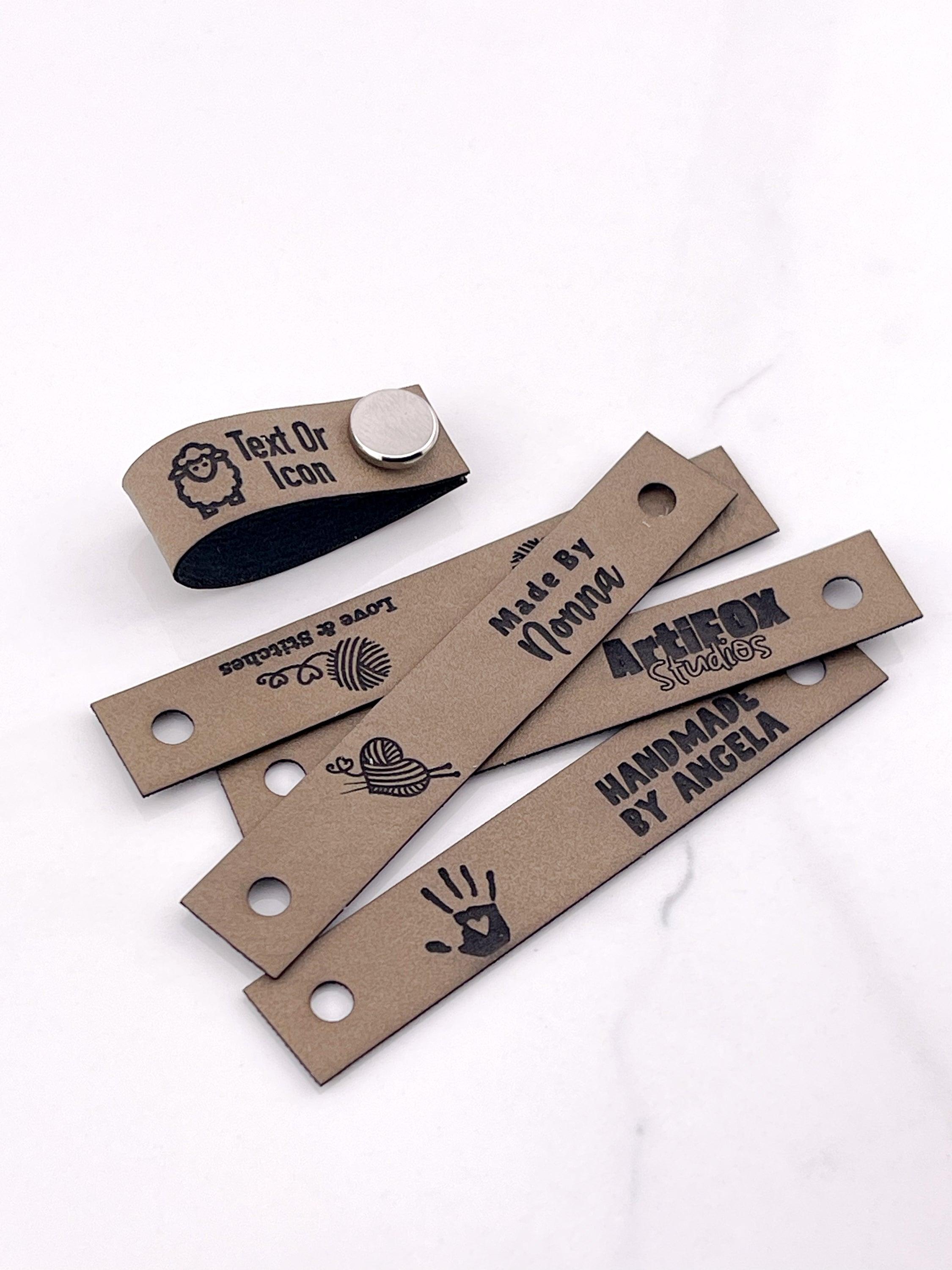  Customized 2 x 1 in Faux Leather Product Tags, SEW-ON