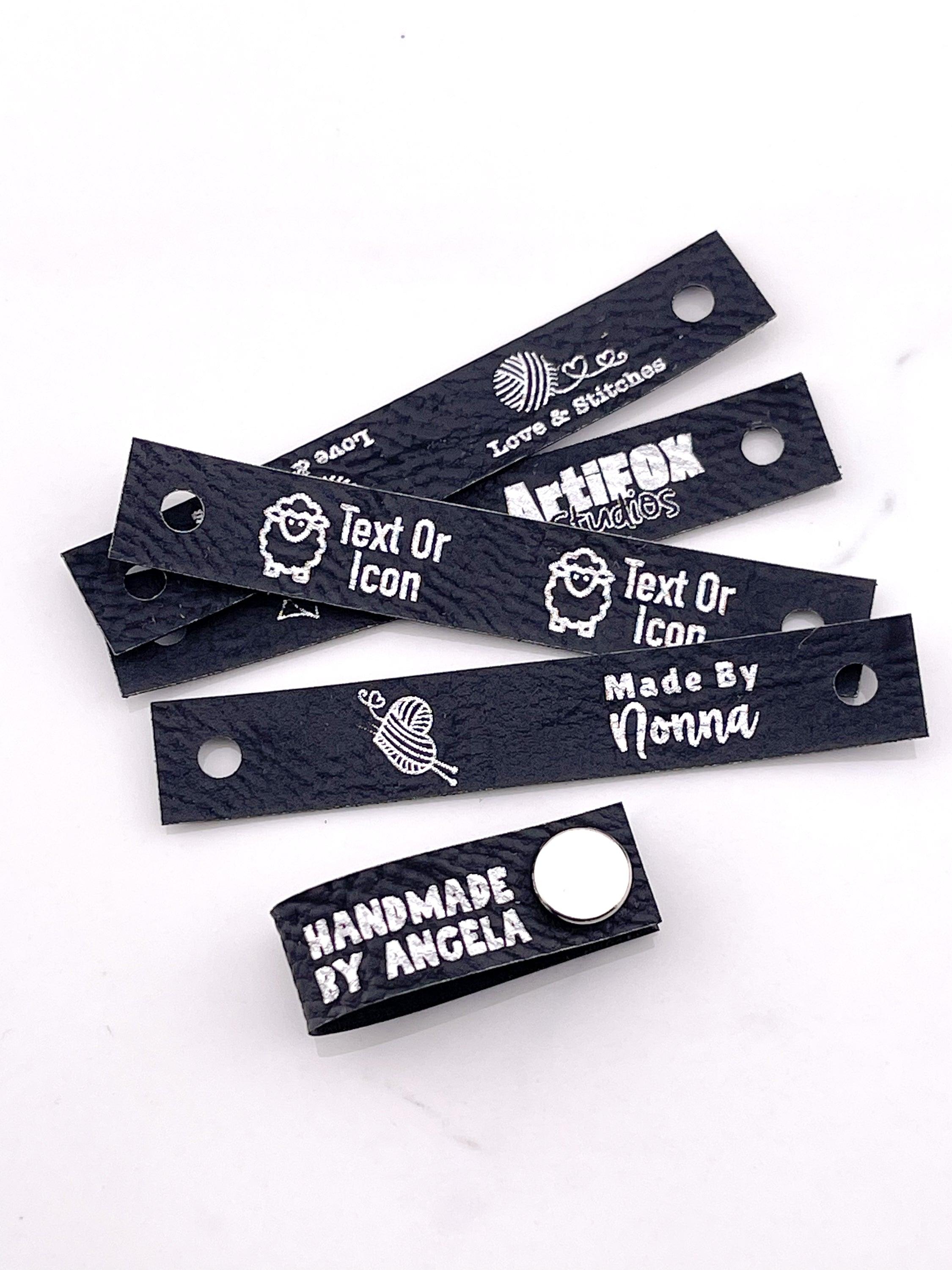 Custom Faux Leather Tags  3 X 0.5 Skinny No Sew Rivet Label Personalized  For Handmade Items Knitting, Crochet, & Sewing Labels - Yahoo Shopping