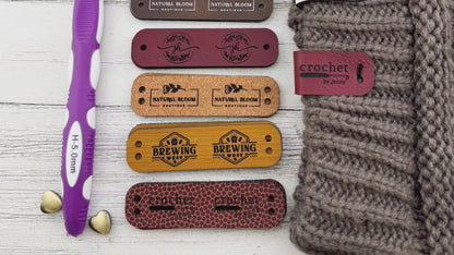 Custom Faux Leather Tags for Knitting, Crochet, and Handmade Gifts 2.75" x 0.75"