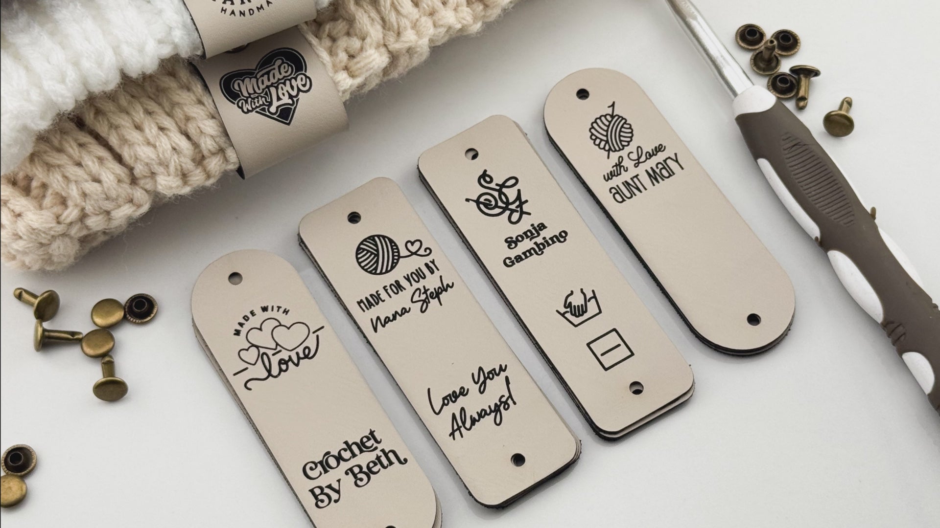 Custom Faux Leather Labels for Handmade Items - Size: 0.95 x 3